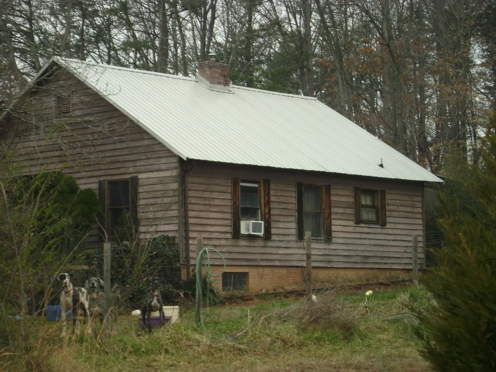 White metal roof on an old wood sided farmhouse, from a Asphalt Shingle Roof Repair job in Woolwine